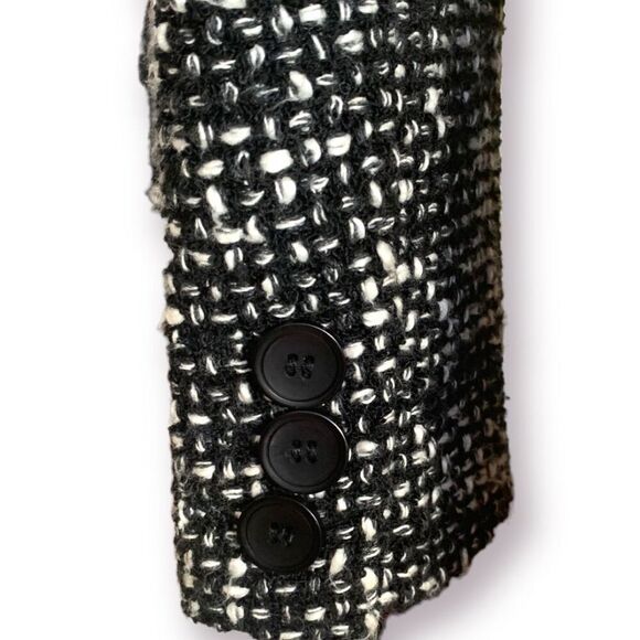 Vintage 90s Black White Tweed Tailored Cropped Blazer Jacket Classic Wool Small - Picture 4 of 9